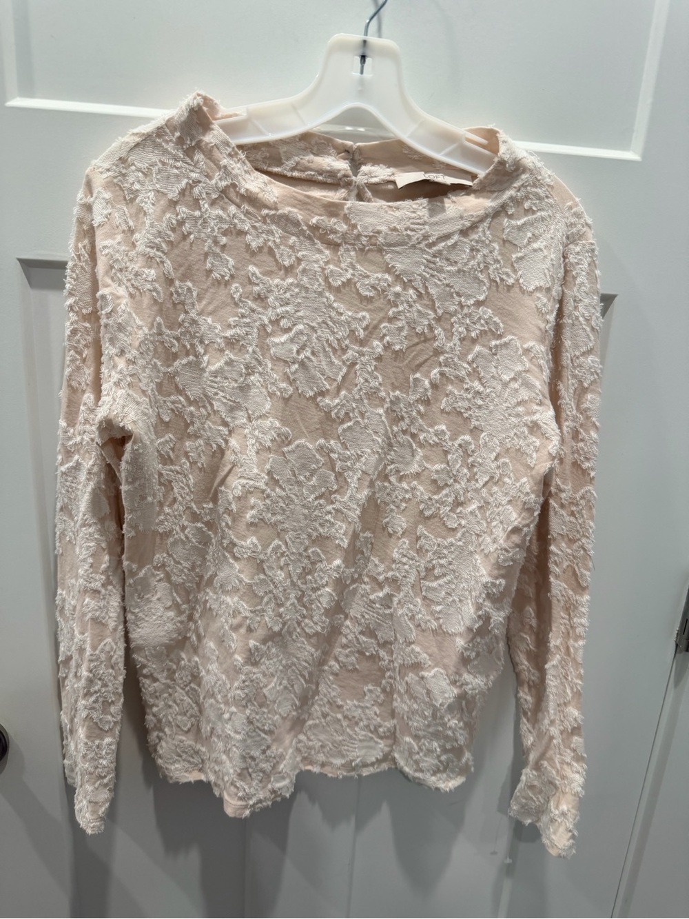 LOFT Medium Blush Raised Floral Textured Cotton Long Sleeve Top